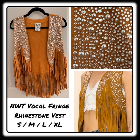 NWT Vocal Rhinestone Fringe Suede Vest Various Sizes Unleash your inner cowgirl!